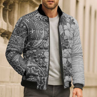 Polynesia Bomber Puffer Jacket Hibiscus Hawaiian Tribal Tattoo Retro Gray - Polynesian Pride