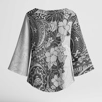 Polynesia Kimono Sleeve Blouse Hibiscus Hawaiian Tribal Tattoo Retro Gray - Polynesian Pride