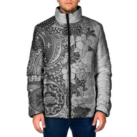 Polynesia Padded Jacket Hibiscus Hawaiian Tribal Tattoo Retro Gray - Polynesian Pride