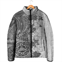 Polynesia Padded Jacket Hibiscus Hawaiian Tribal Tattoo Retro Gray - Polynesian Pride