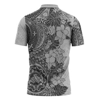 Polynesia Zipper Polo Shirt Hibiscus Hawaiian Tribal Tattoo Retro Gray - Polynesian Pride