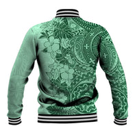 Polynesia Baseball Jacket Hibiscus and Hawaiian Tribal Tattoo Retro Style Green Color LT9 - Polynesian Pride