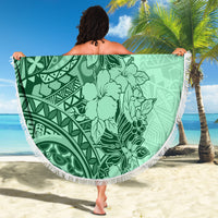 Polynesia Beach Blanket Hibiscus and Hawaiian Tribal Tattoo Retro Style Green Color LT9 - Polynesian Pride