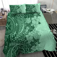 Polynesia Bedding Set Hibiscus and Hawaiian Tribal Tattoo Retro Style Green Color LT9 - Polynesian Pride