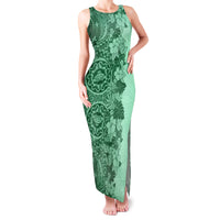 Polynesia Family Matching Tank Maxi Dress and Hawaiian Shirt Hibiscus and Hawaiian Tribal Tattoo Retro Style Green Color LT9 Mom's Dress Green - Polynesian Pride