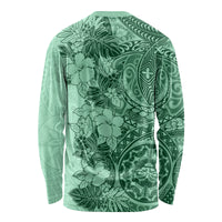 Polynesia Long Sleeve Shirt Hibiscus and Hawaiian Tribal Tattoo Retro Style Green Color LT9 - Polynesian Pride