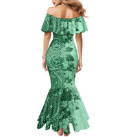 Polynesia Mermaid Dress Hibiscus and Hawaiian Tribal Tattoo Retro Style Green Color LT9 - Polynesian Pride
