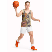 Polynesia Basketball Jersey Hibiscus Hawaiian Tribal Tattoo Retro Tan - Polynesian Pride