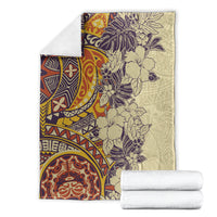 Polynesia Blanket Hibiscus and Hawaiian Tribal Tattoo Retro Style Tan Color LT9 - Polynesian Pride