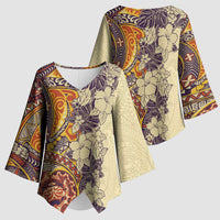 Polynesia Kimono Sleeve Blouse Hibiscus Hawaiian Tribal Tattoo Retro Tan - Polynesian Pride