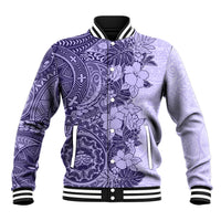 Polynesia Baseball Jacket Hibiscus and Hawaiian Tribal Tattoo Retro Style Violet Color LT9 Unisex Violet - Polynesian Pride