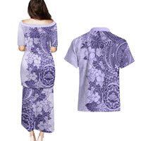 Polynesia Couples Matching Puletasi Dress and Hawaiian Shirt Hibiscus and Hawaiian Tribal Tattoo Retro Style Violet Color LT9 - Polynesian Pride