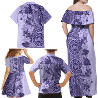 Polynesia Family Matching Off Shoulder Maxi Dress and Hawaiian Shirt Hibiscus and Hawaiian Tribal Tattoo Retro Style Violet Color LT9 - Polynesian Pride