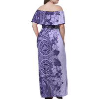 Polynesia Family Matching Off Shoulder Maxi Dress and Hawaiian Shirt Hibiscus and Hawaiian Tribal Tattoo Retro Style Violet Color LT9 - Polynesian Pride