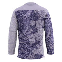 Polynesia Hockey Jersey Hibiscus Hawaiian Tribal Tattoo Retro Violet - Polynesian Pride