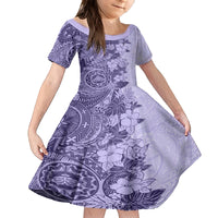 Polynesia Kid Short Sleeve Dress Hibiscus and Hawaiian Tribal Tattoo Retro Style Violet Color LT9 KID Violet - Polynesian Pride