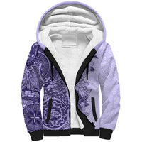 Polynesia Sherpa Hoodie Hibiscus and Hawaiian Tribal Tattoo Retro Style Violet Color LT9 Unisex Violet - Polynesian Pride