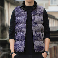 Polynesia Sleeveless Puffer Jacket Hibiscus Hawaiian Tribal Tattoo Retro Violet - Polynesian Pride