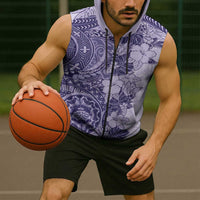 Polynesia Sleeveless Zip Hoodie Hibiscus Hawaiian Tribal Tattoo Retro Violet LT9 - Polynesian Pride