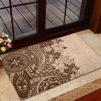 Polynesia Rubber Doormat Hibiscus and Hawaiian Tribal Tattoo Retro Style Pink Pastel LT9 - Polynesian Pride