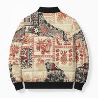 Hawaii Beige Version Bomber Puffer Jacket Aloha Tribal Pattern - Polynesian Pride