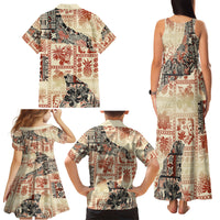 Hawaii Family Matching Tank Maxi Dress and Hawaiian Shirt Aloha Tribal Pattern Beige Version LT9 - Polynesian Pride