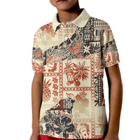 Hawaii Kid Polo Shirt Aloha Tribal Pattern Beige Version LT9 Kid Beige - Polynesian Pride