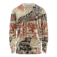 Hawaii Long Sleeve Shirt Aloha Tribal Pattern Beige Version LT9 Unisex Beige - Polynesian Pride