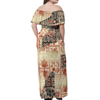 Hawaii Off Shoulder Maxi Dress Aloha Tribal Pattern Beige Version LT9 - Polynesian Pride