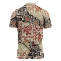 Hawaii Beige Version Zipper Polo Shirt Aloha Tribal Pattern - Polynesian Pride