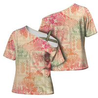 Hawaii Sweat Pink Ombre Cross Shoulder Shirt Aloha Tribal Pattern - Polynesian Pride