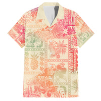 Hawaii Family Matching Short Sleeve Bodycon Dress and Hawaiian Shirt Aloha Tribal Pattern Sweat Pink Ombre LT9 Dad's Shirt - Short Sleeve Pink - Polynesian Pride