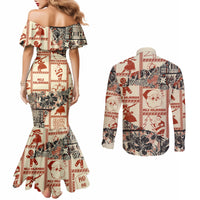 Aloha Hawaii Christmas Couples Matching Mermaid Dress and Long Sleeve Button Shirt Mele Kalikimaka Tapa Tribal Retro Style LT9 - Polynesian Pride