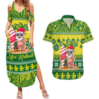 Cook Islands Christmas Couples Matching Summer Maxi Dress and Hawaiian Shirt Santa Beach Meri Kiritimiti LT9 Green - Polynesian Pride