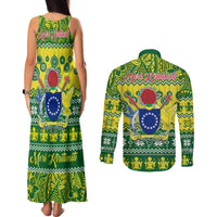Cook Islands Christmas Couples Matching Tank Maxi Dress and Long Sleeve Button Shirt Santa Beach Meri Kiritimiti LT9 - Polynesian Pride