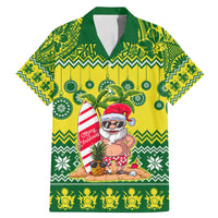 Cook Islands Christmas Family Matching Mermaid Dress and Hawaiian Shirt Santa Beach Meri Kiritimiti LT9 Dad's Shirt - Short Sleeve Green - Polynesian Pride