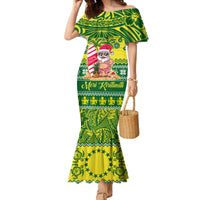 Cook Islands Christmas Family Matching Mermaid Dress and Hawaiian Shirt Santa Beach Meri Kiritimiti LT9 Mom's Dress Green - Polynesian Pride
