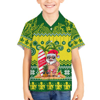 Cook Islands Christmas Family Matching Short Sleeve Bodycon Dress and Hawaiian Shirt Santa Beach Meri Kiritimiti LT9 Son's Shirt Green - Polynesian Pride
