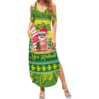 Cook Islands Christmas Family Matching Summer Maxi Dress and Hawaiian Shirt Santa Beach Meri Kiritimiti LT9 Mom's Dress Green - Polynesian Pride