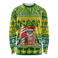 Cook Islands Christmas Long Sleeve Shirt Santa Beach Meri Kiritimiti LT9 Unisex Green - Polynesian Pride