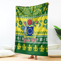 Personalised Cook Islands Christmas Blanket Santa Beach Meri Kiritimiti LT9 Green - Polynesian Pride