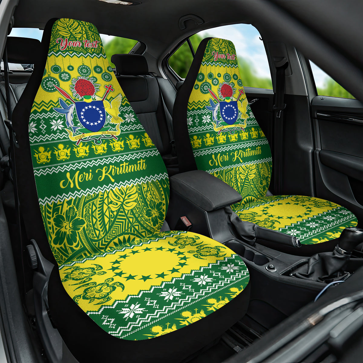 Personalised Cook Islands Christmas Car Seat Cover Santa Beach Meri Kiritimiti LT9 One Size Green - Polynesian Pride