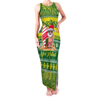Personalised Cook Islands Christmas Family Matching Tank Maxi Dress and Hawaiian Shirt Santa Beach Meri Kiritimiti LT9 Mom's Dress Green - Polynesian Pride