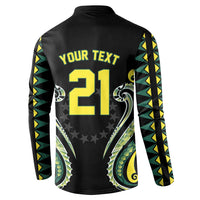 Custom Rugby Cook Islands Avaiki Button Sweatshirt Black Kuki Airani Tribal Maori Inspired - Polynesian Pride