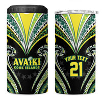 Custom Rugby Cook Islands Avaiki 4 in 1 Can Cooler Tumbler Black Kuki Airani Tribal Maori Inspired - Polynesian Pride