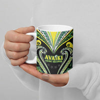 Custom Rugby Cook Islands Avaiki Ceramic Mug Black Kuki Airani Tribal Maori Inspired - Polynesian Pride