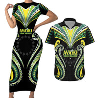 Custom Rugby Cook Islands Avaiki Couples Matching Short Sleeve Bodycon Dress and Hawaiian Shirt Black Kuki Airani Tribal Maori Inspired - Polynesian Pride