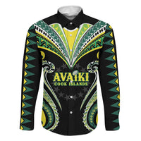 Custom Rugby Cook Islands Avaiki Family Matching Puletasi and Hawaiian Shirt Black Kuki Airani Tribal Maori Inspired LT9 Dad's Shirt - Long Sleeve Black - Polynesian Pride