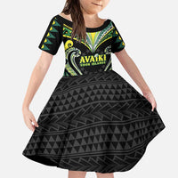 Custom Rugby Cook Islands Avaiki Family Matching Summer Maxi Dress and Hawaiian Shirt Black Kuki Airani Tribal Maori Inspired LT9 Daughter's Dress Black - Polynesian Pride