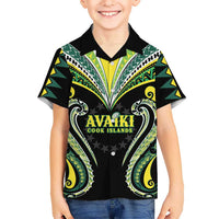 Custom Rugby Cook Islands Avaiki Family Matching Summer Maxi Dress and Hawaiian Shirt Black Kuki Airani Tribal Maori Inspired LT9 Son's Shirt Black - Polynesian Pride